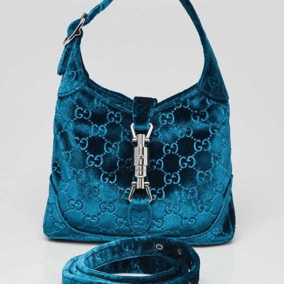 Gucci Teal Velvet GG Jackie 1961 Small Crossbody Bag - Picture 10 of 10